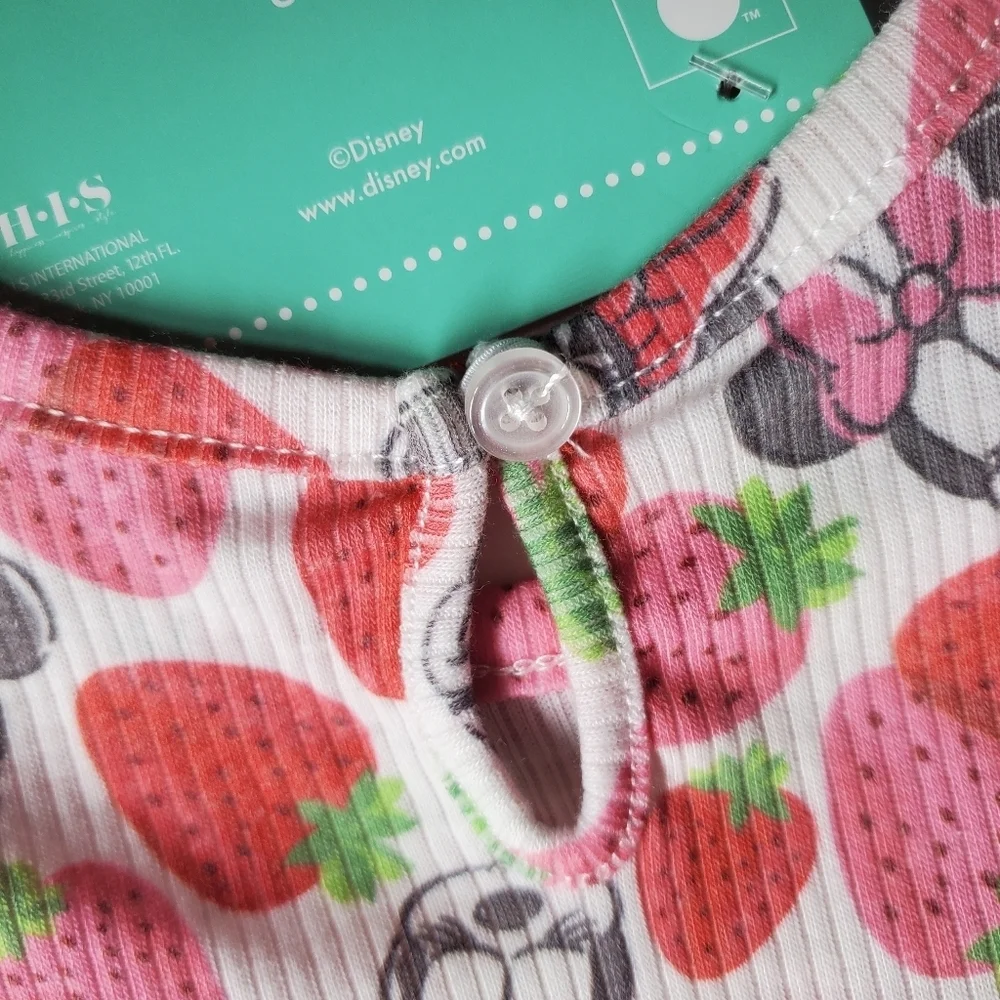 NWT Disney Baby Minnie Mouse Red & Pink Strawberry Romper w/ Headband 6/9 Months